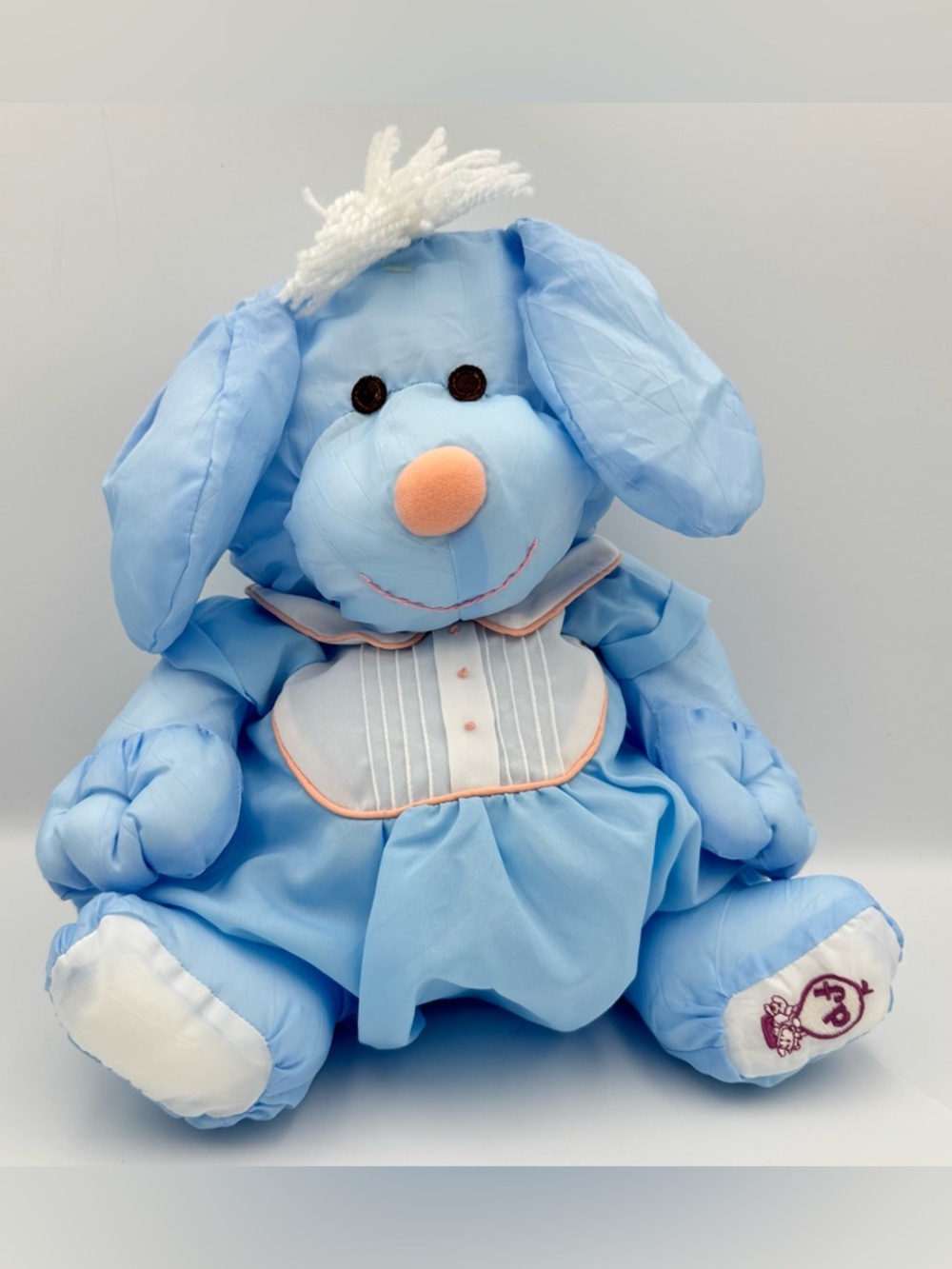 VTG 1986 Fisher Price Puffalump Blue Puppy Dog Nylon Stuffed Plush With Outfit